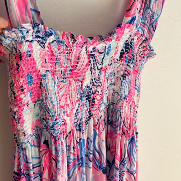 *Lilly Pulitzer Rivera Smocked Midi Dress in Make a Splash Prosecco Pink Size S - Picture 5 of 13